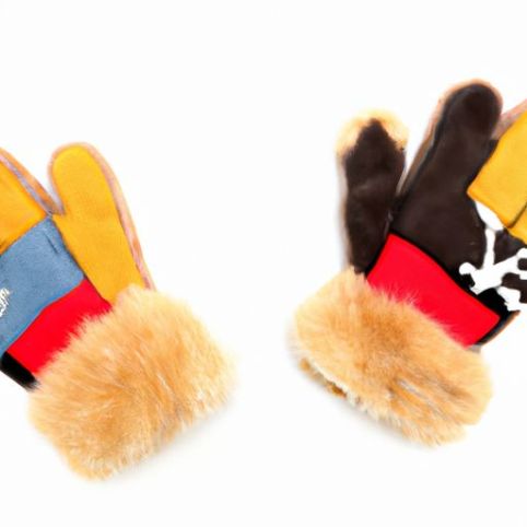 fur kids mitten cheap patched winter children gloves for boys, sheepskin double face