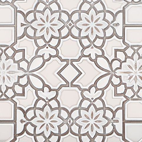 ubin ubin mosaik kaca dalam ruangan mosaik 3D waterjet gaya krim Prancis putih