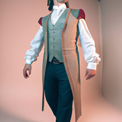Costume da festa cosplay medievale rinascimentale da uomo di mezza età con giacca, gilet, pantaloni, cravatta ecowalson da uomo, re principe