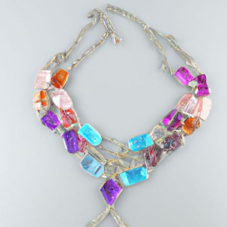 不锈钢天然水晶石不锈钢链珠项链精致波西米亚彩色项链批发时尚女饰品
