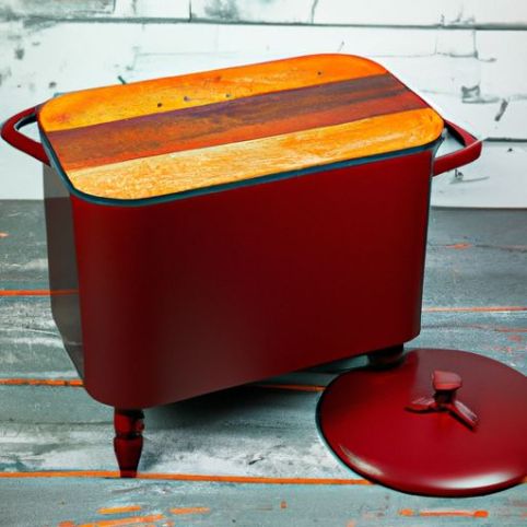 Juego de caja de madera, olla de hierro fundido, horno holandés redondo