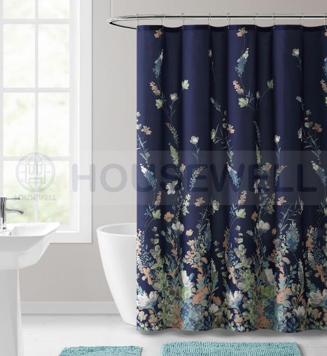 Embossed Plastic Shower Curtain with rustproof grommets, Water Repellent, Eco-Friendly